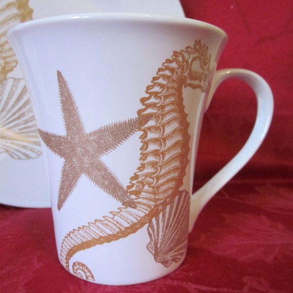 222 FIFTH Other - COASTAL LIFE GOLD SEAHORSE NAUTICAL MARINE MUGS 2